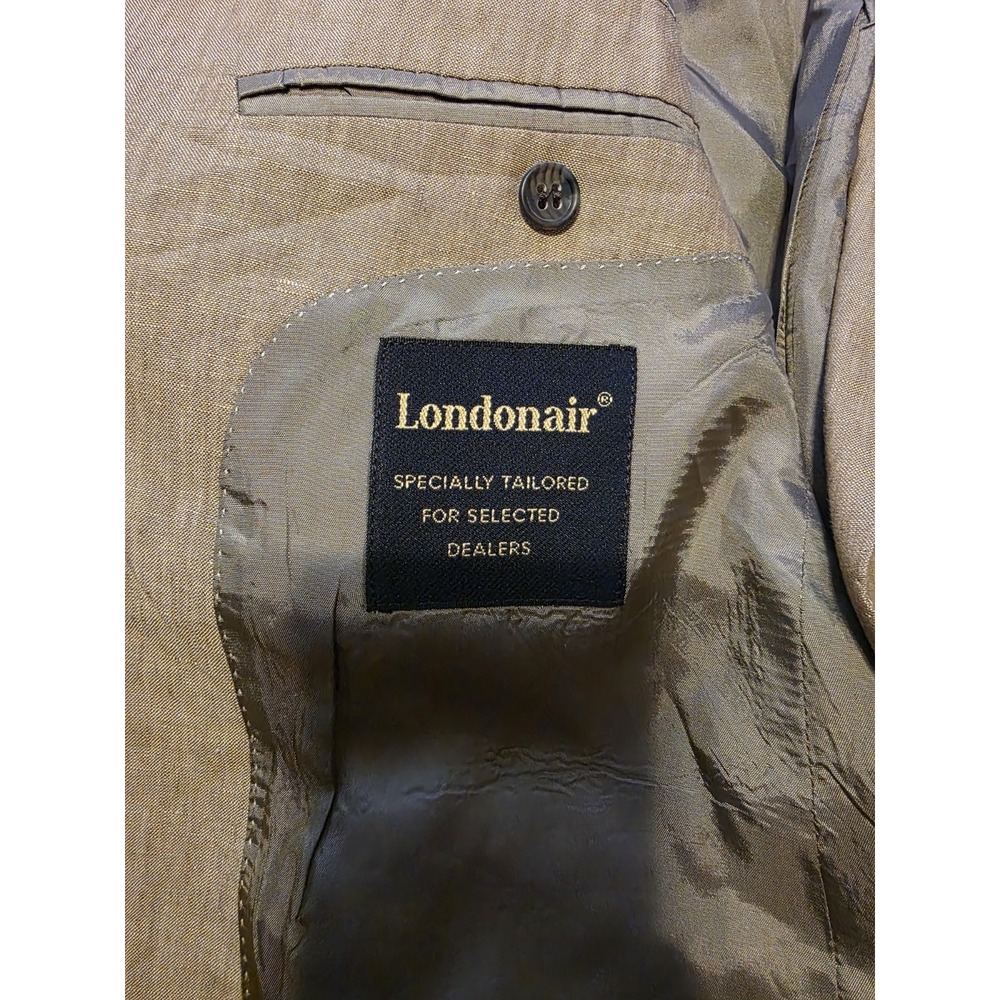 LONDONAIR Vintage Tan Linen 2 Button Blazer Sport Coat Beige Mens 42 R J22222 - Picture 5 of 7